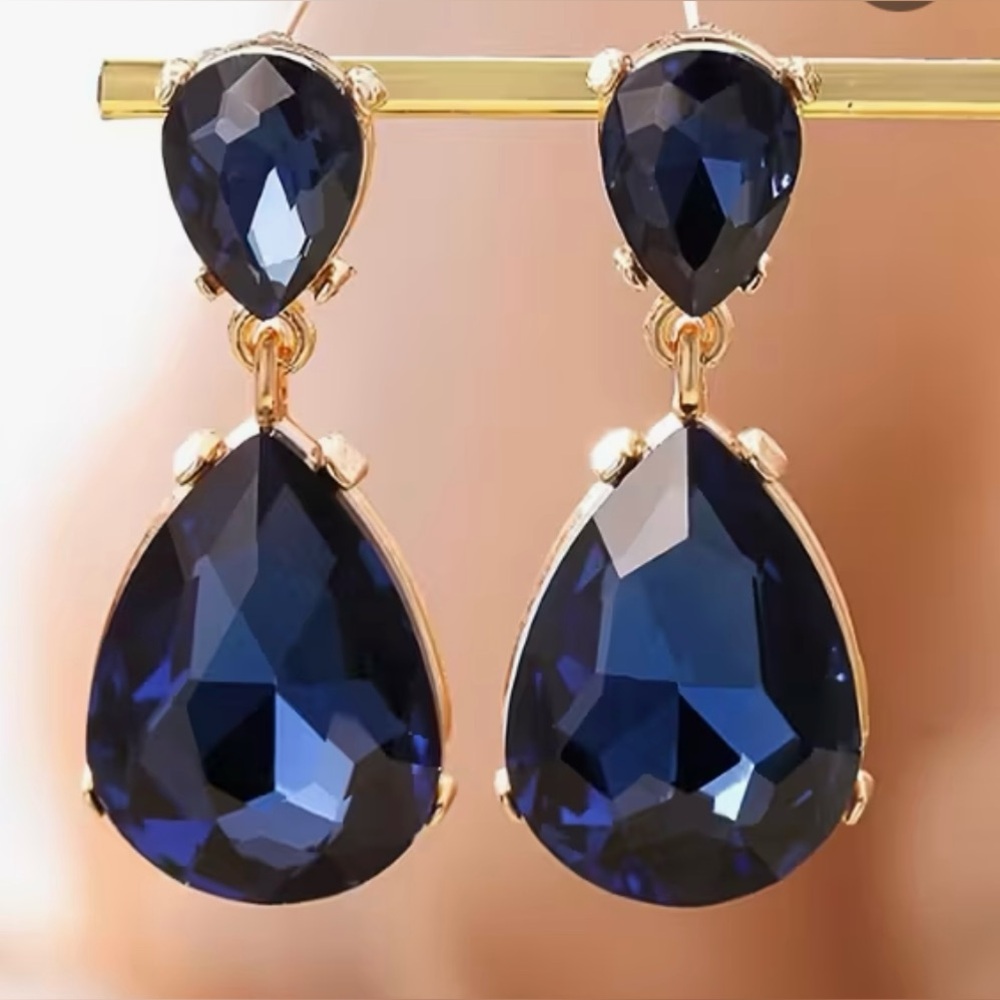 Dark Blue and Gold Teardrop Earrings
